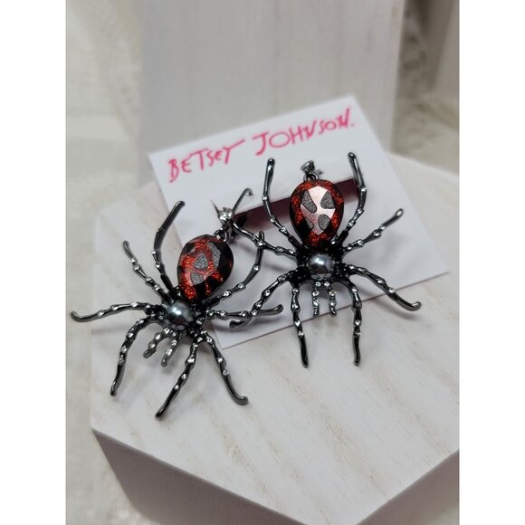 Betsey Johnson Large Spider Rhinestone Earrings